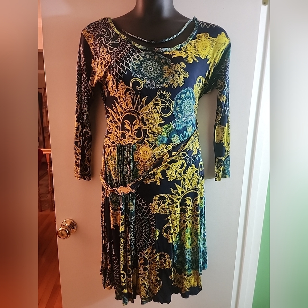 Versace Collection  Vibrant Long Sleeve Dress with Intricate Patterns